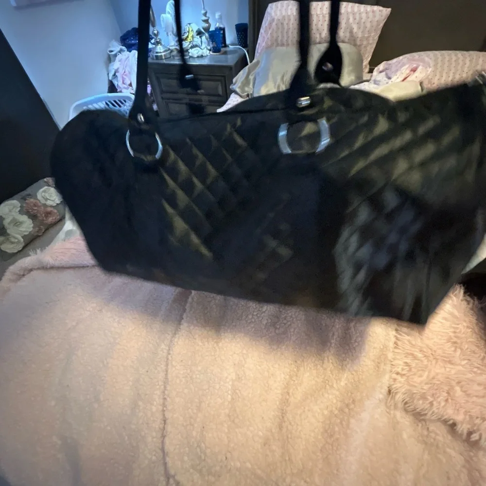 DSW black satin duffel bag. - Picture 14 of 16